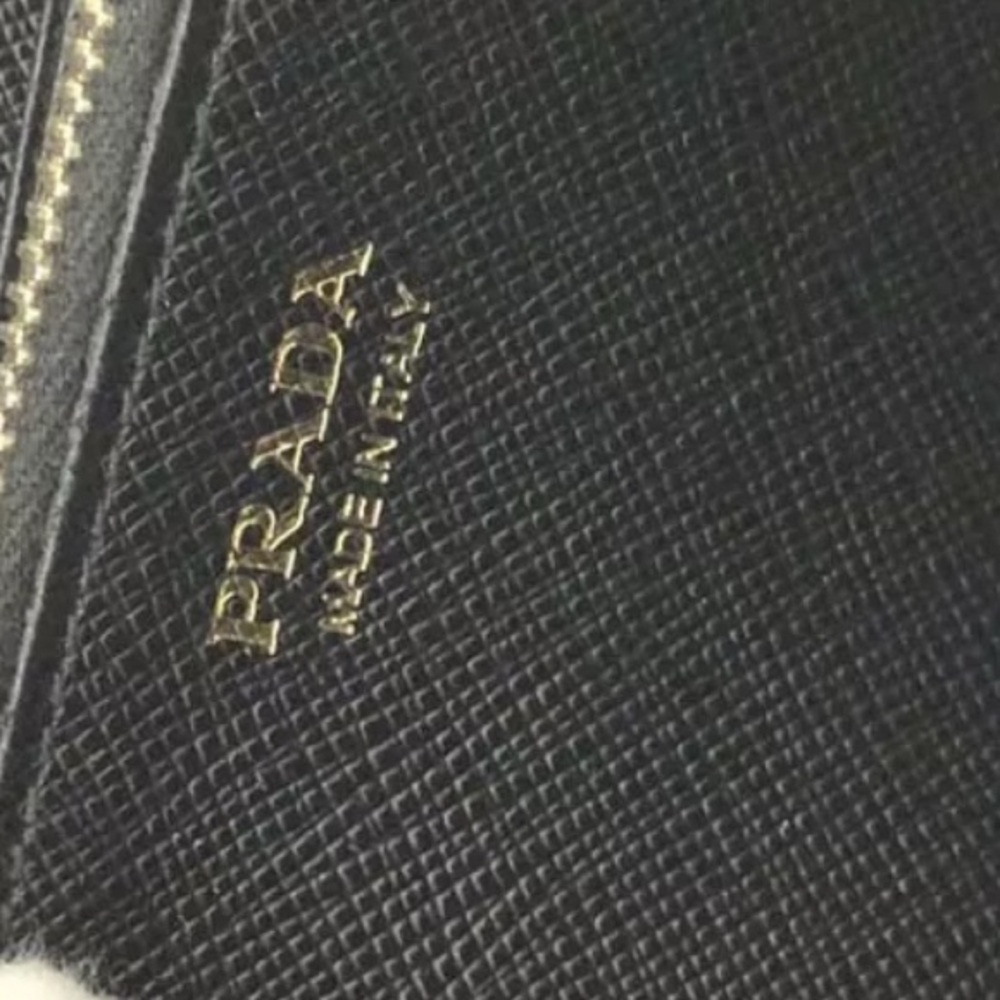 Authentic PRADA Logo Saffiano Ribbon Leather Zip Around Long Wallet Black - Picture 8 of 12